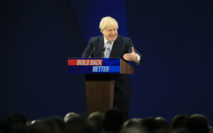 British PM Boris Johnson arrives for final day of Conservative Party annual conference in Manchester