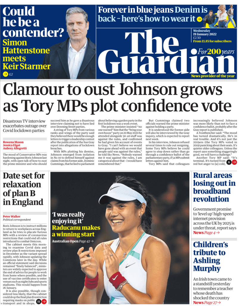 الصحف البريطانيّة تواصل ملاحقة جونسون وخطط سحب الثقة منه تهيمن على عناوينها(The Guardian)