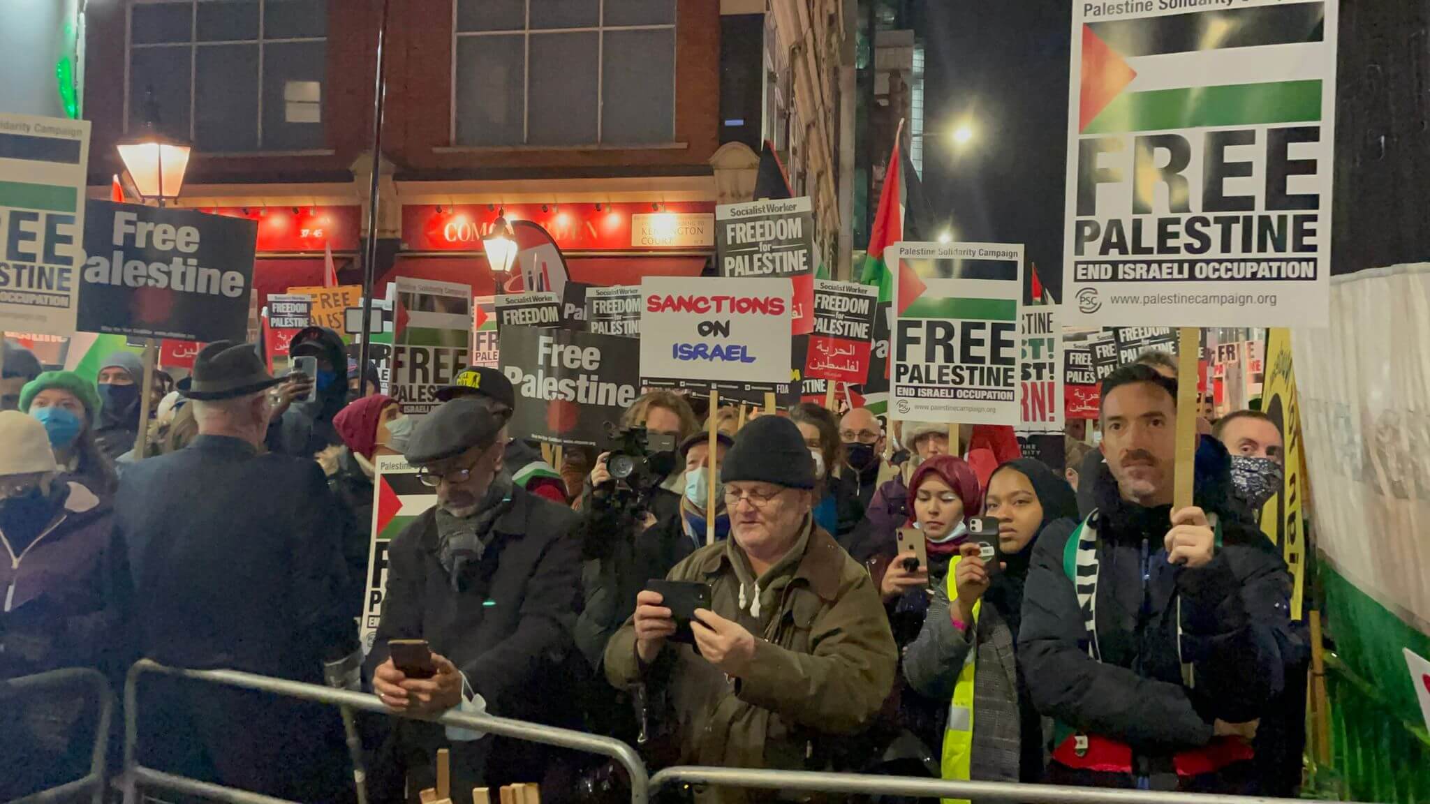 British Protesters gather outside the Israeli embassy in London to support Sheikh Jarrah
