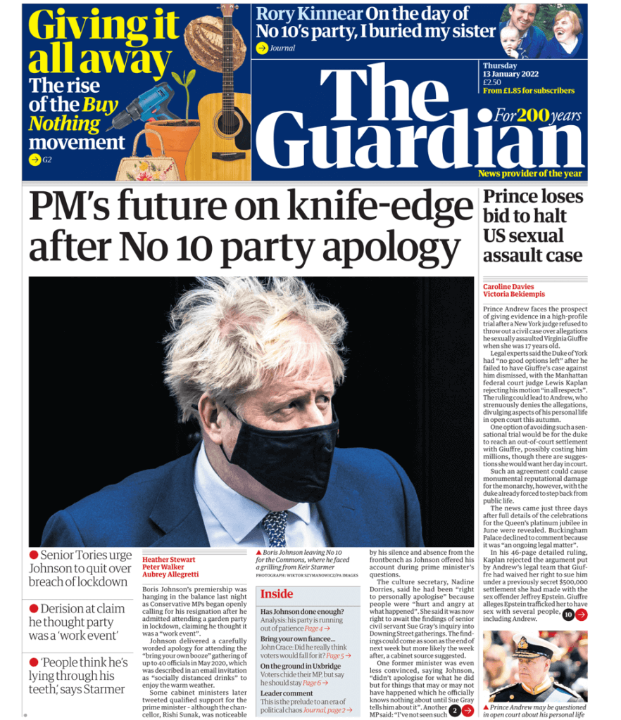 الصحف تهاجم جونسون لاكتفائه بالاعتذار عن فضيحة حفلته فترة الإغلاق