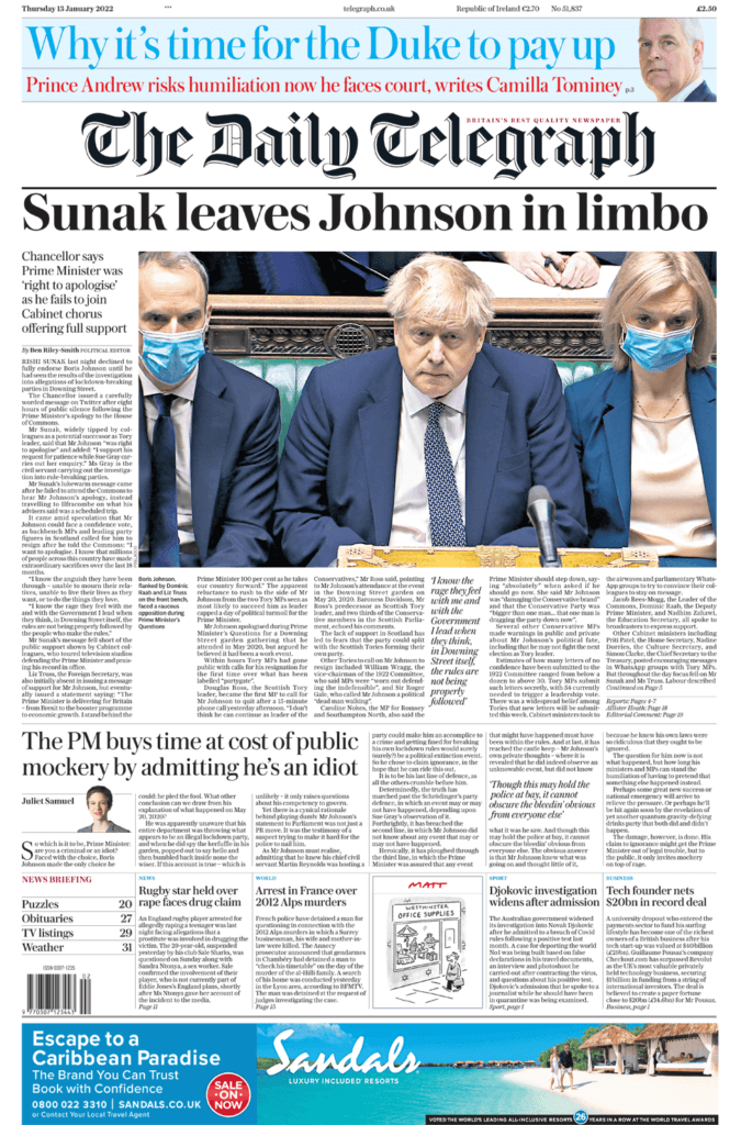 الصحف تهاجم جونسون لاكتفائه بالاعتذار عن فضيحة حفلته فترة الإغلاق