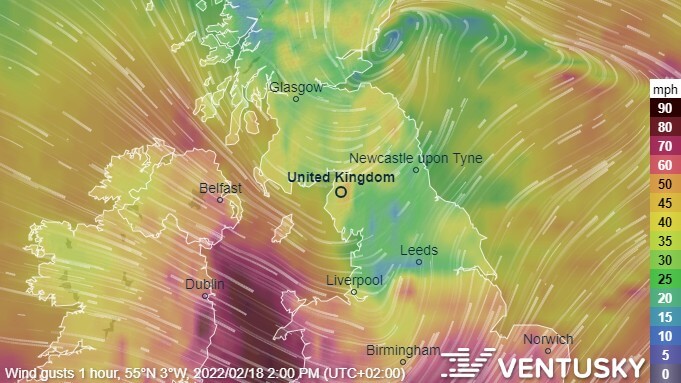 إنجلترا تسجل أعلى سرعة للرياح على الإطلاق مع عاصفة تبلغ 122 ميلاً في الساعة