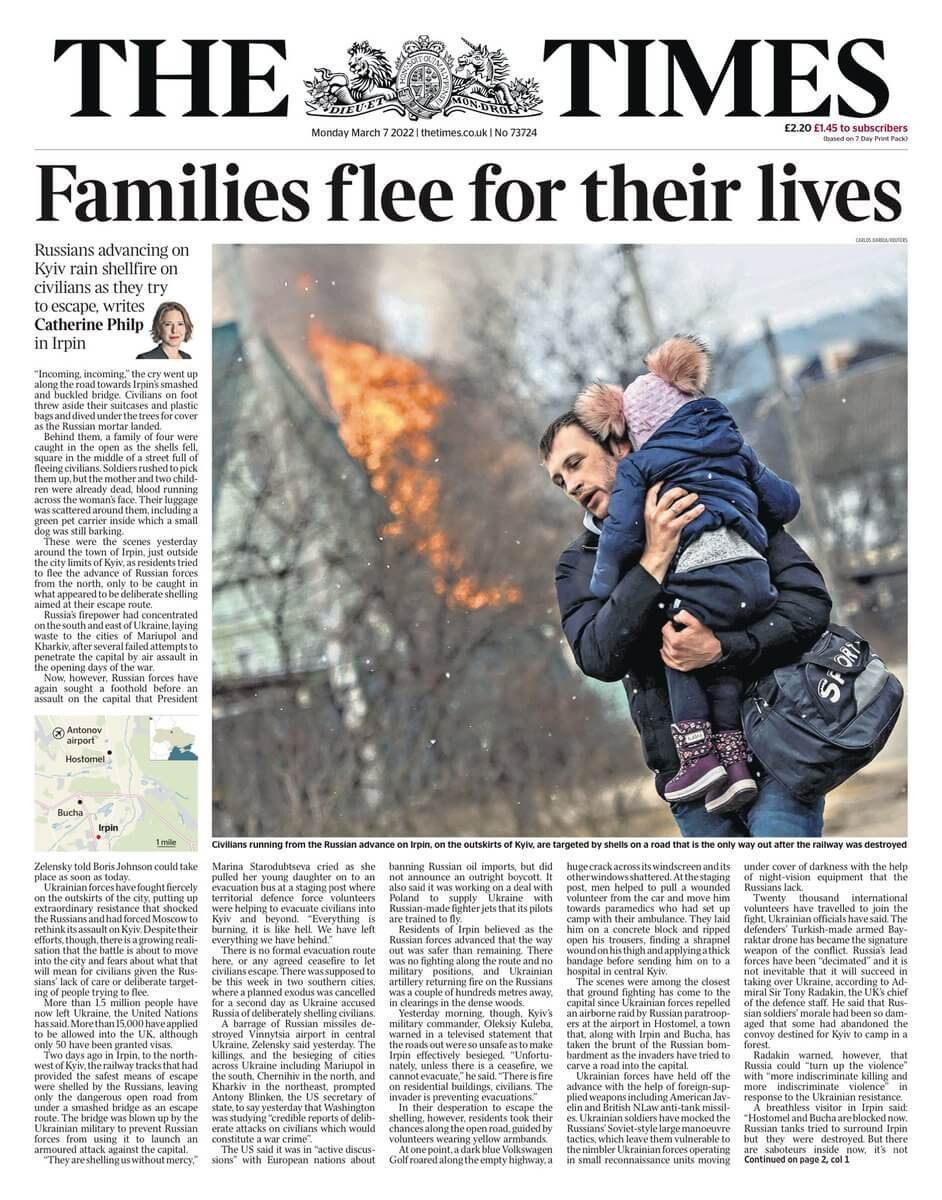 أبرز عناوين الصحف البريطانية ليوم الاثنين 7 مارس 2022