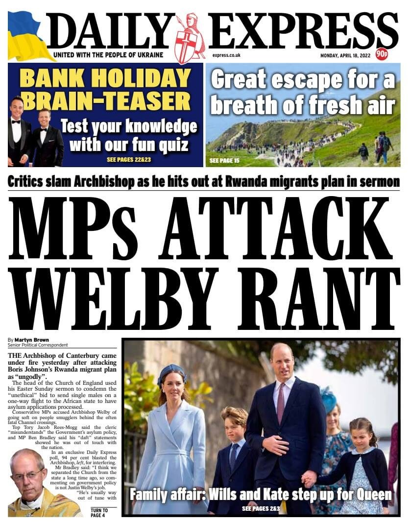 النواب يهاجمون رئيس الأساقفة-"ديلي إكسبريس"