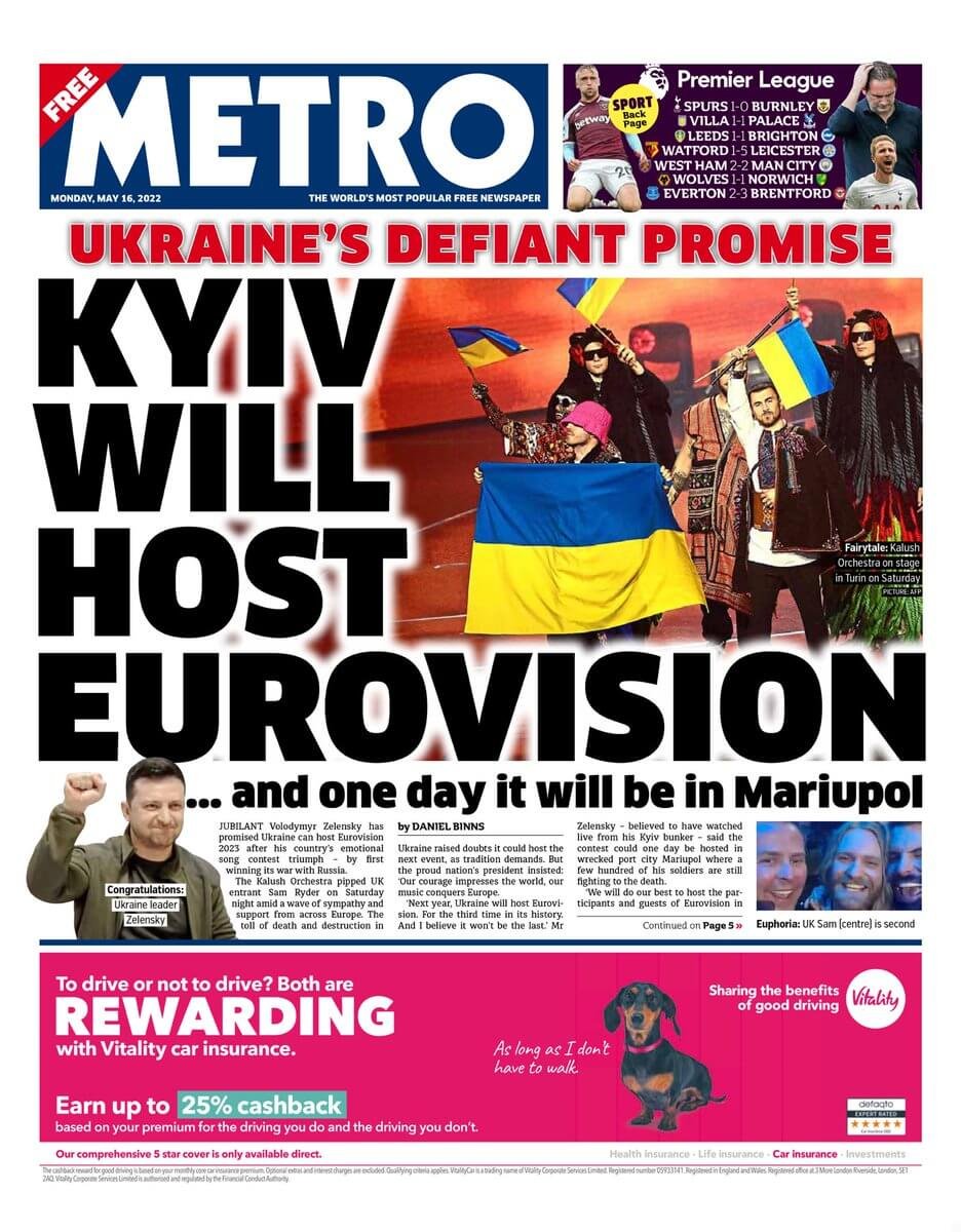 الصحف البريطانية: مقدمة صحيفة مترو ليوم الاثنين 16 مايو 2022