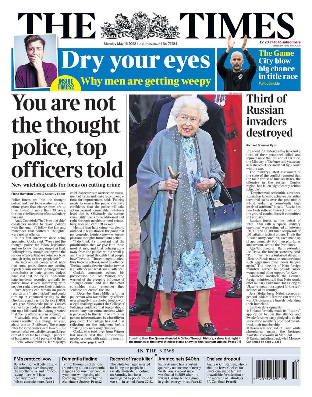 مقدمة صحيفة ذا تايمز ليوم الاثنين 16 مايو 2022