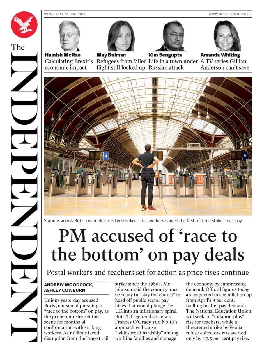 مقدمة صحيفة إندبندنت ليوم الأربعاء 22 يونيو 2022