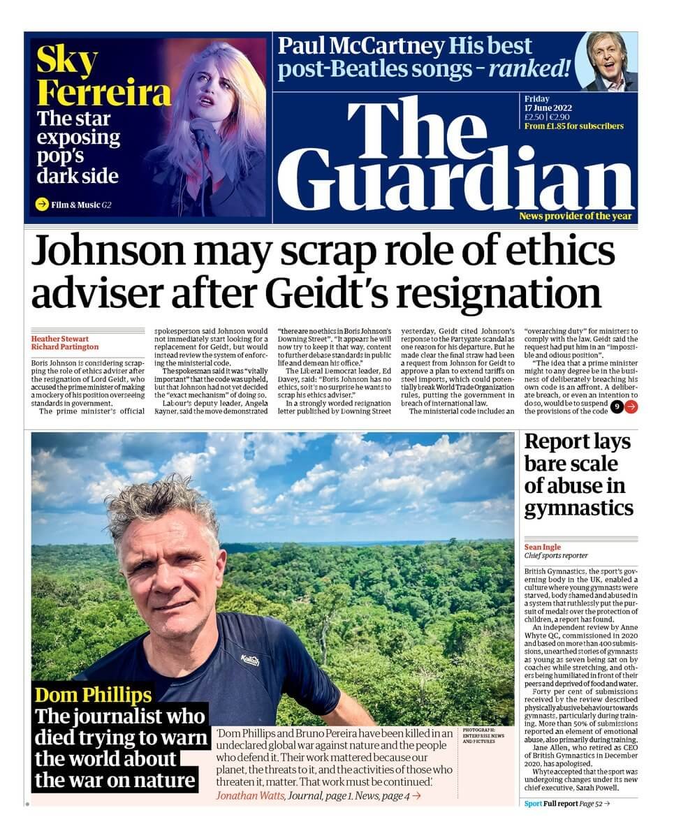 مقدمة صحيفة الغارديان ليوم الجمعة 17 يونيو 2022