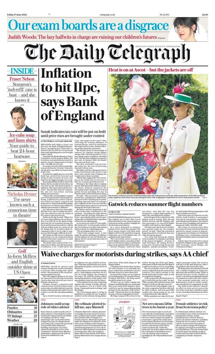 الصحف البريطانية: مقدمة صحيفة ديلي تلغراف ليوم الجمعة 17 يونيو 2022