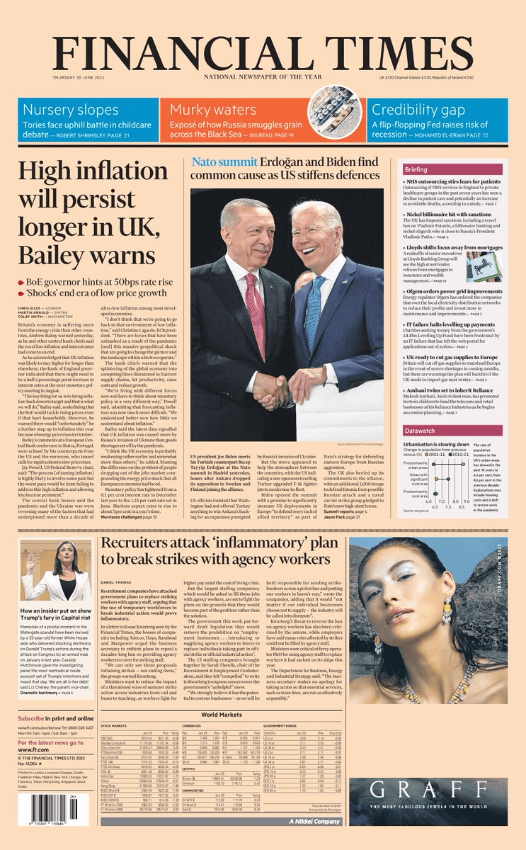 مقدمة صحيفة فايننشال تايمز ليوم الخميس 30 يونيو 2022