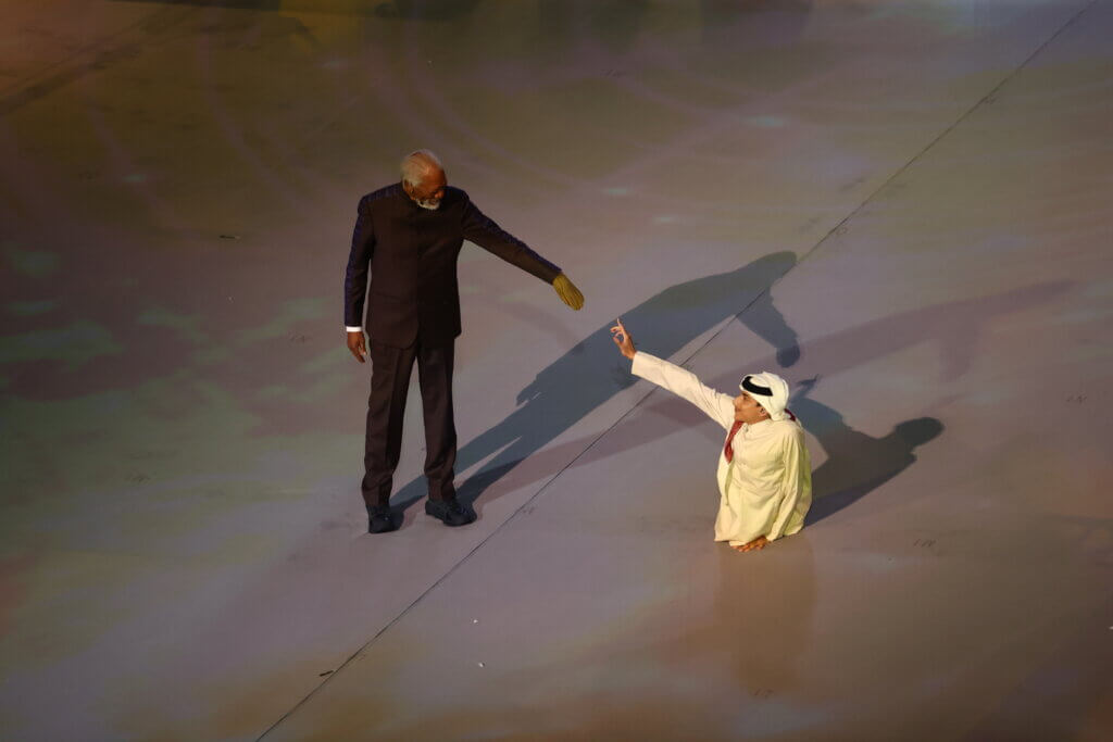 Ghanim Al Muftah starring the World Cup 2022 Opening Ceremony alongside Morgan Freeman (Anadolu Images)