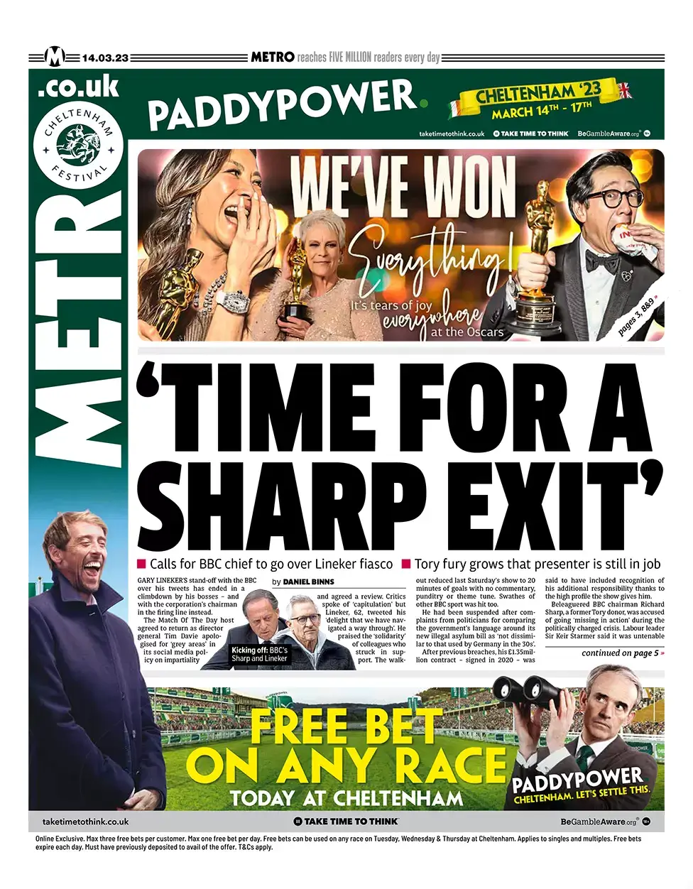 عناوين الصحف البريطانية: صحيفة المترو