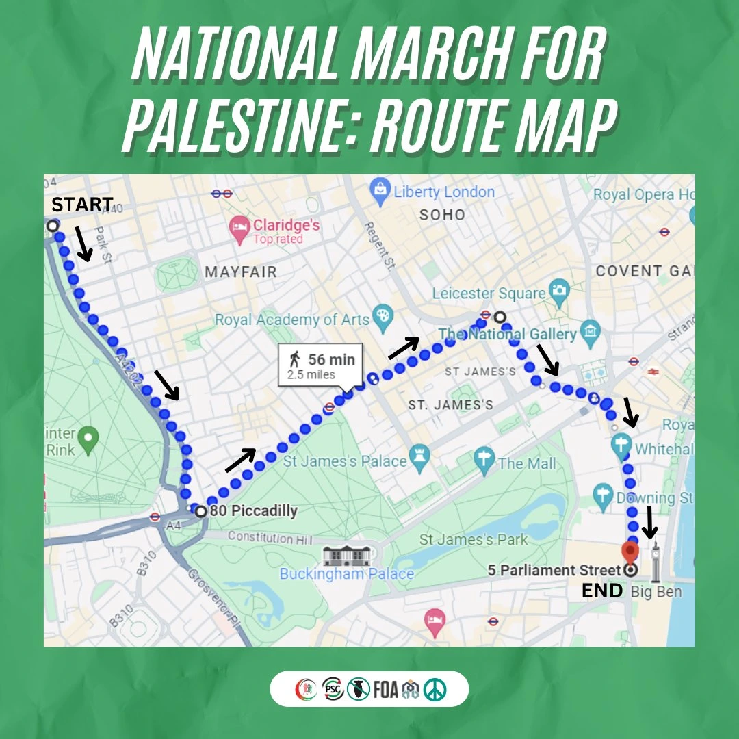 مسيرة وطنية حاشدة تجمع المتضامنين مع فلسطين في لندن السبت 25 نوفمبر
