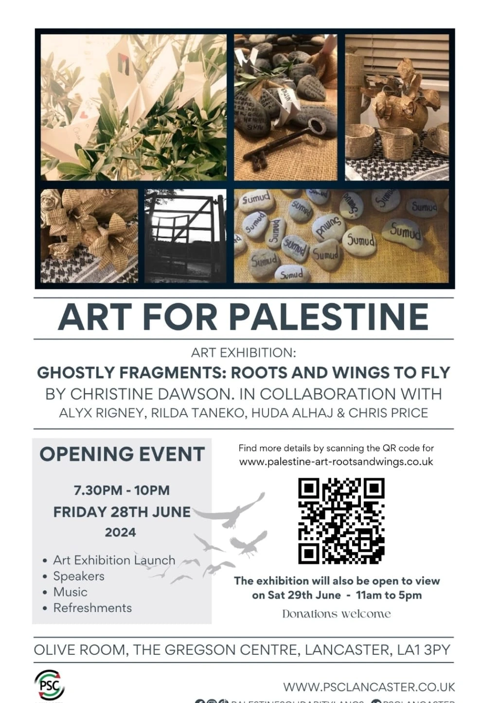 معرض فني من أجل فلسطين بعنوان شظايا الذاكرة جذور في الأرض وأجنحة تعانق السماء