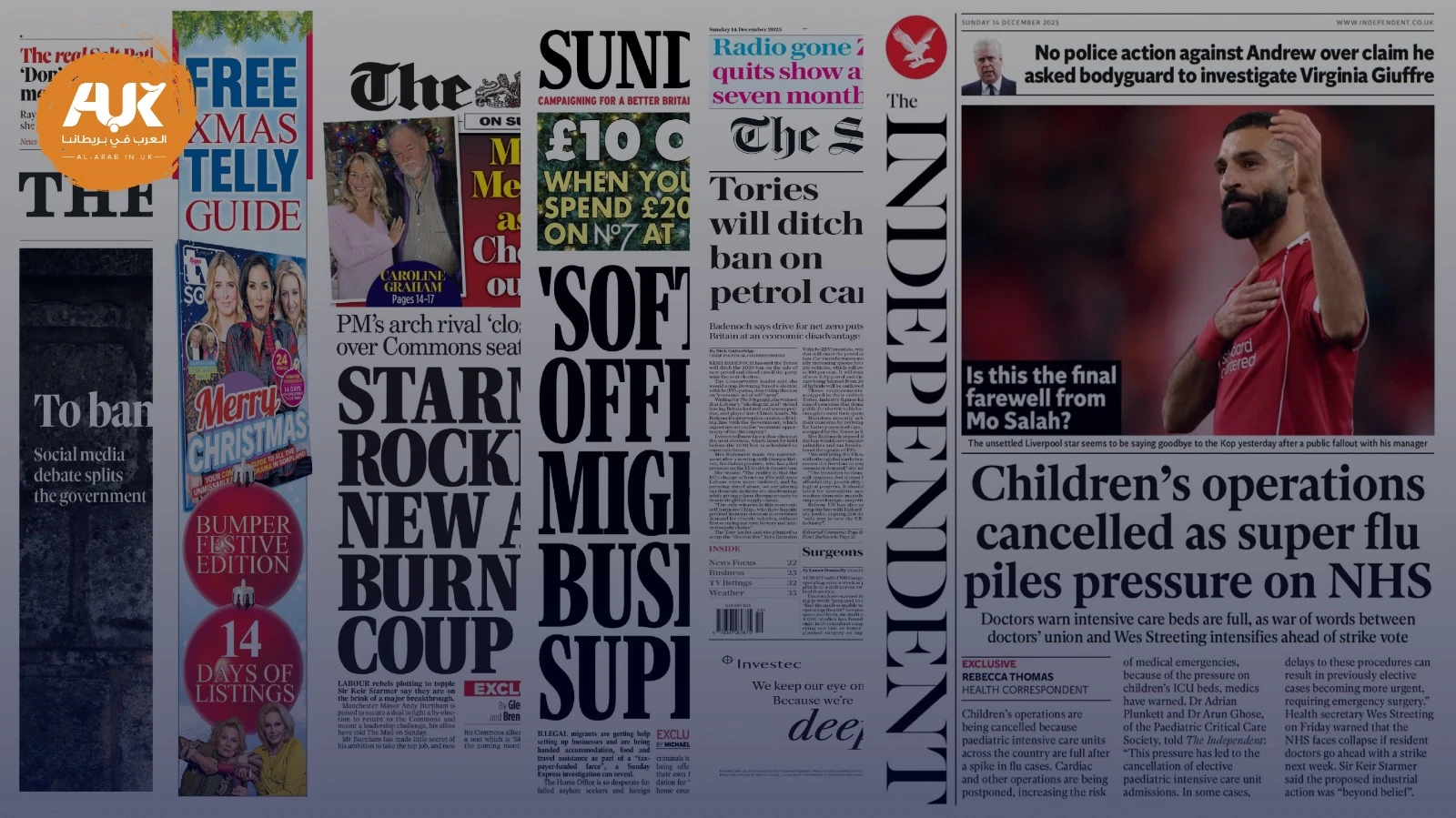 أبرز عناوين الصحف البريطانية ليوم الأحد الموافق 14 ديسمبر 2025
