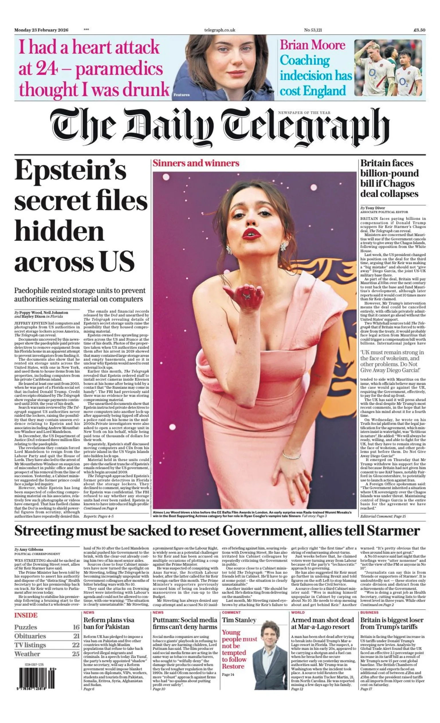 أبرز عناوين الصحف البريطانية ليوم الإثنين الموافق 23 فبراير 2026