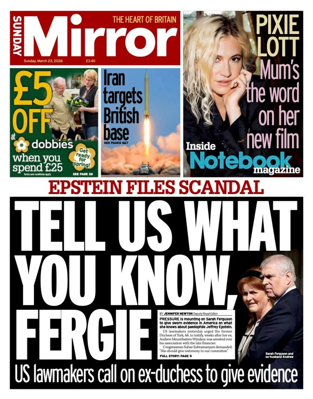 أبرز عناوين الصحف البريطانية ليوم الأحد الموافق 22 مارس 2026