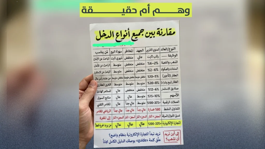 وهم "الجدول الذهبي": كيف يسوّق "تجار الأحلام" للمخاطرة المالية تحت قناع التحليل الاقتصادي؟