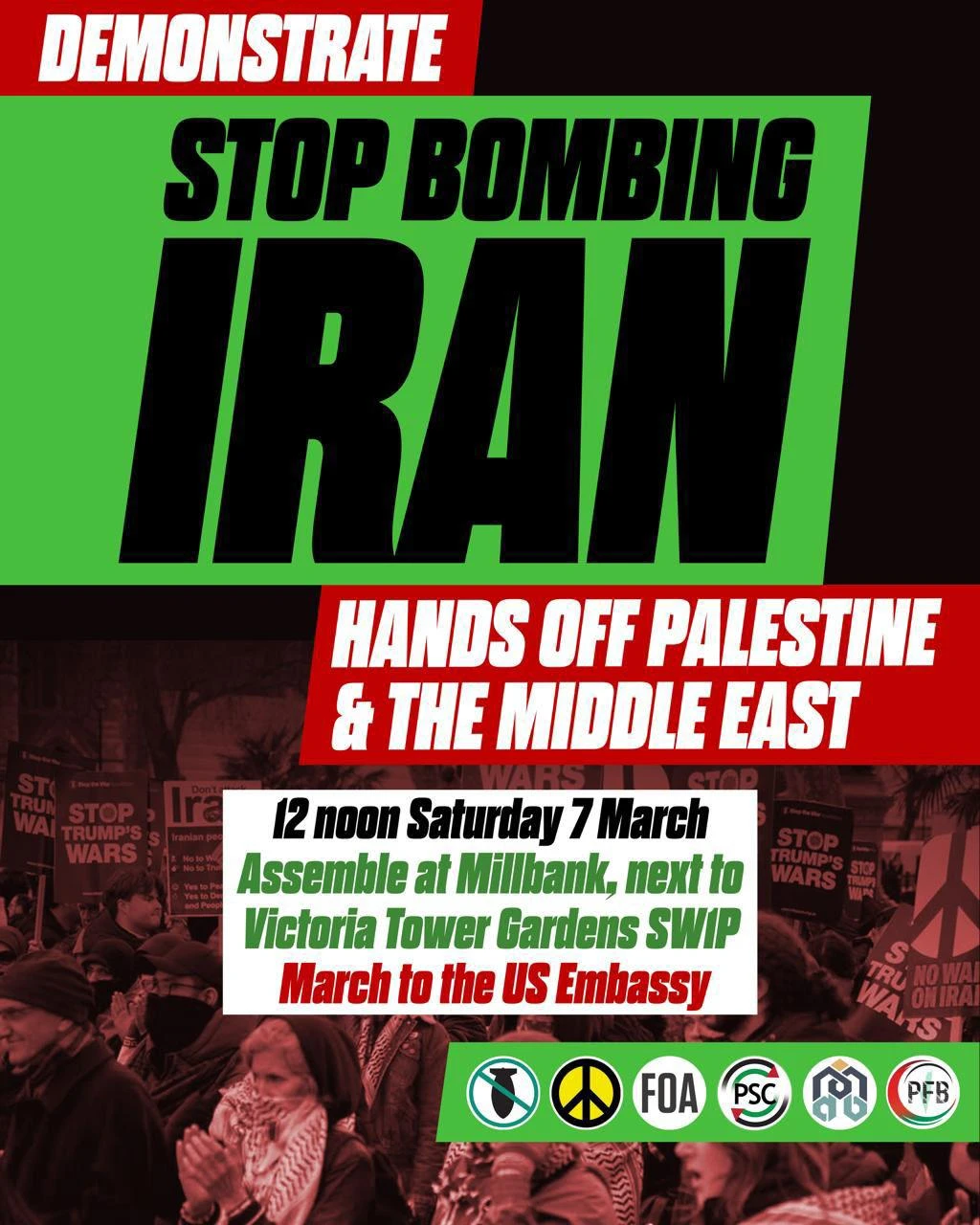 دعوات للتظاهر في لندن السبت المقبل للمطالبة بوقف استهداف إيران وفلسطين