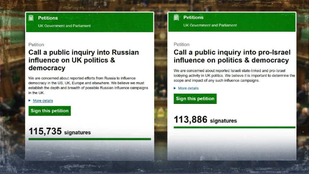 Russia and "Israel" in Parliament: Two Public Petitions Reveal the British Government's Double Standards
