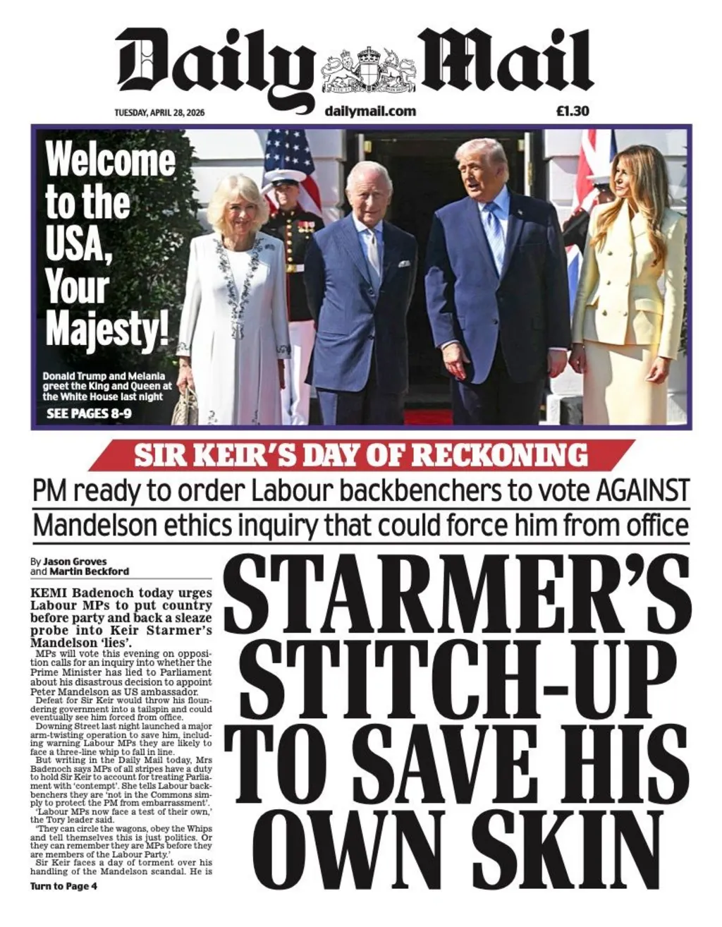 أبرز عناوين الصحف البريطانية ليوم الثلاثاء الموافق 28 أبريل 2026