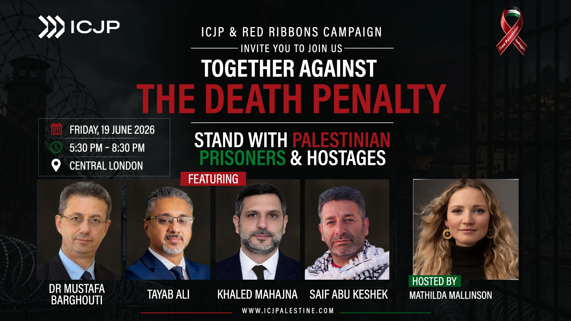 Red Ribbons and ICJP to Host Pivotal London Event Confronting Palestinian "Prisoner Execution Law"