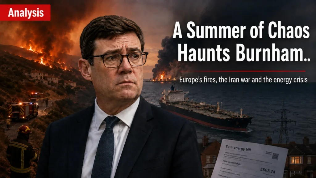 Analysis: Burnham’s Summer of Chaos: Europe’s Fires, Iran’s War and Britain’s Energy Crunch