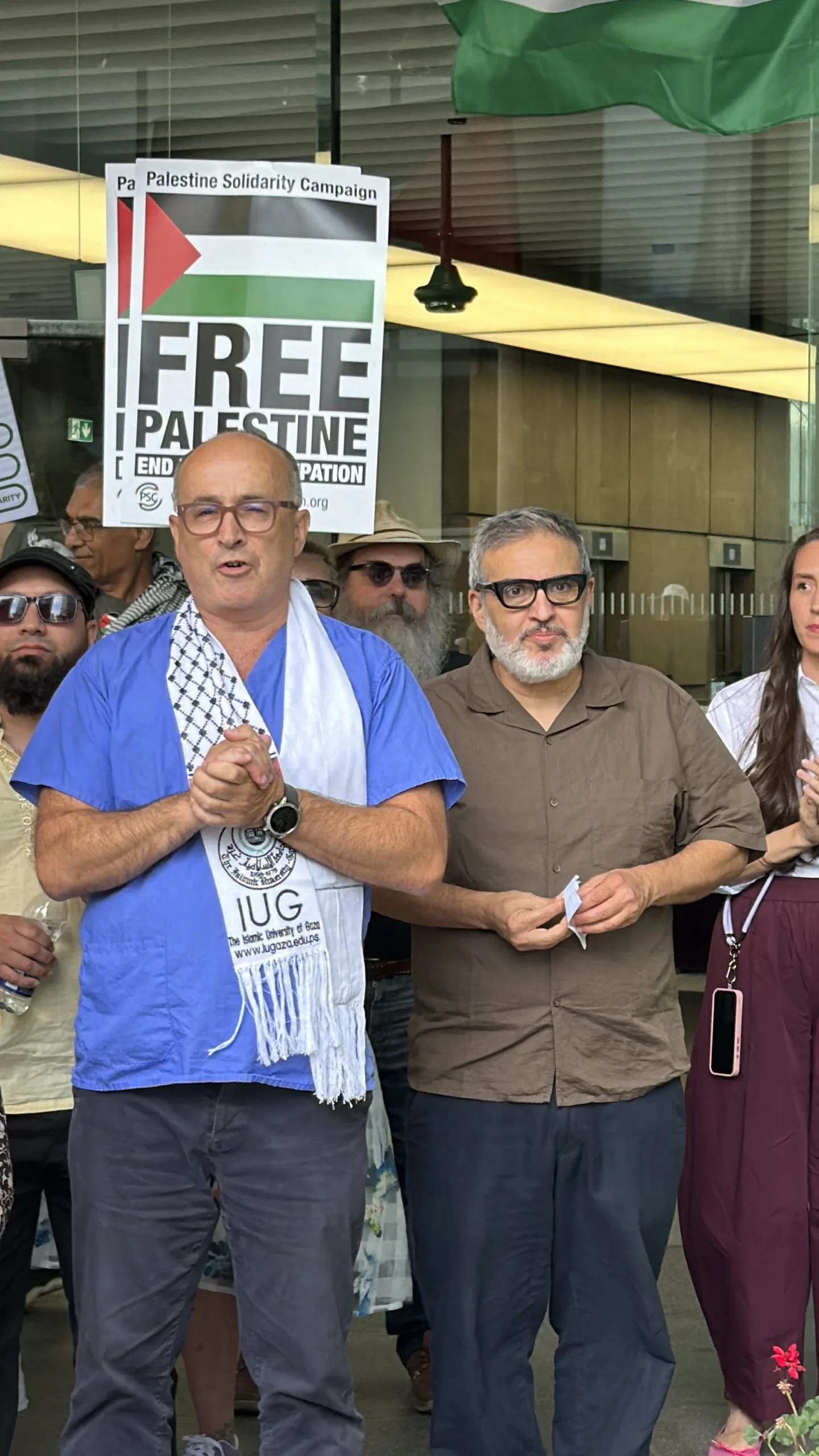 Doctors in London rally in front of the General Medical Council in support of Ghassan Abu-Sitta