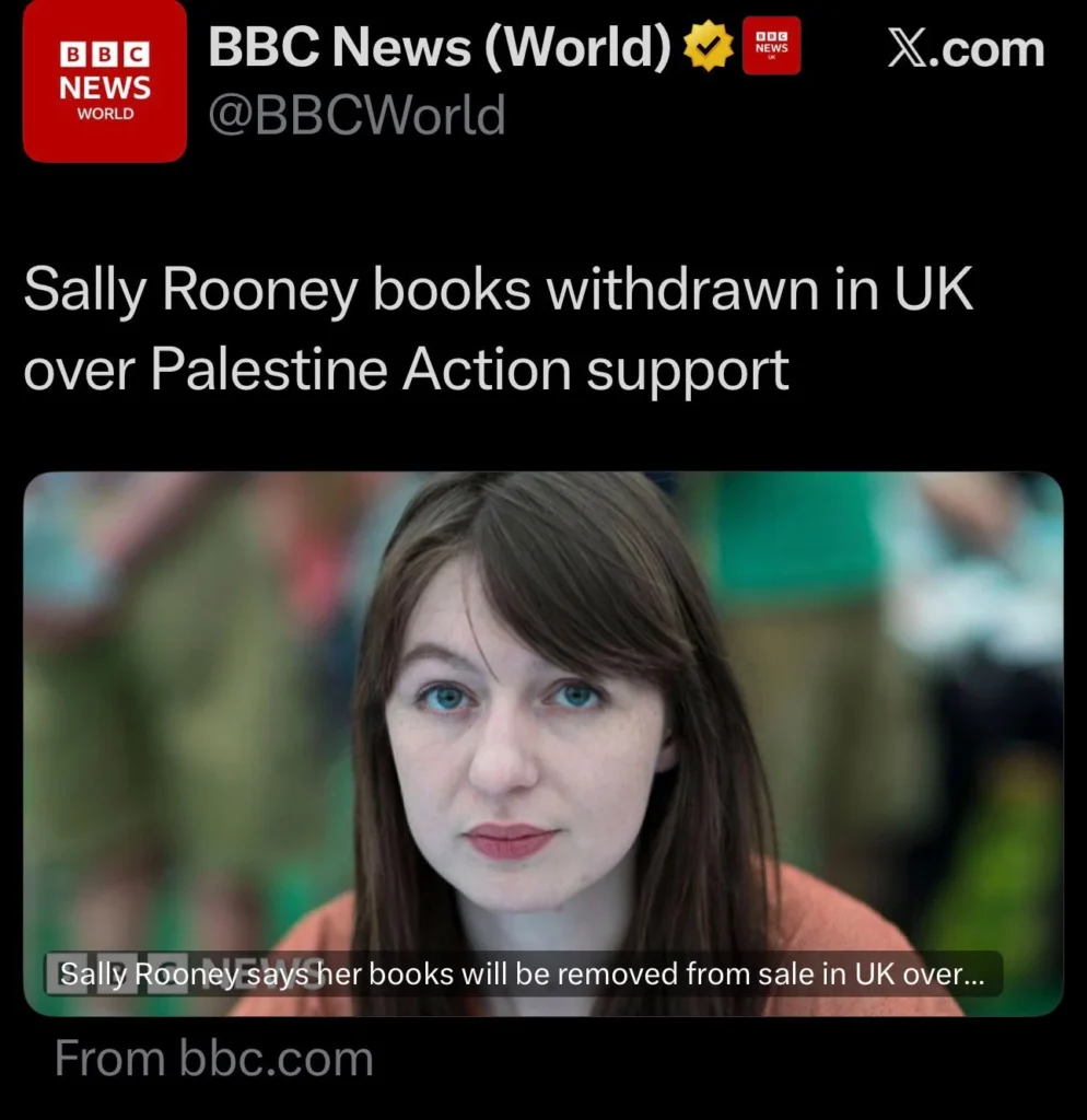 Calls for solidarity with author Sally Rooney after her novels are withdrawn over alleged support for Palestine Action